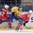 MINSK, BELARUS - MAY 13: Sweden's Simon Hjalmarsson #11 battles Norway's Alexander Bonsaksen #47 and Mathis Olimb #46 for the puck during preliminary round action at the 2014 IIHF Ice Hockey World Championship. (Photo by Richard Wolowicz/HHOF-IIHF Images)

